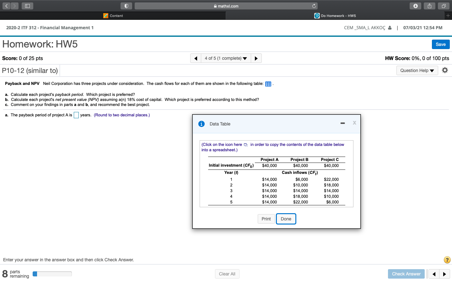 0 mathxl.com Content Do Homework - HW5 + 2020-2 ITF 312