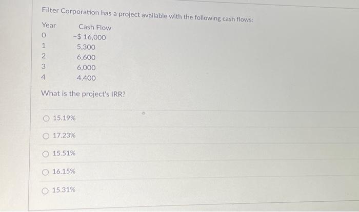#11 PLEASE HELP ASAP Filter Corporation has a project available with the