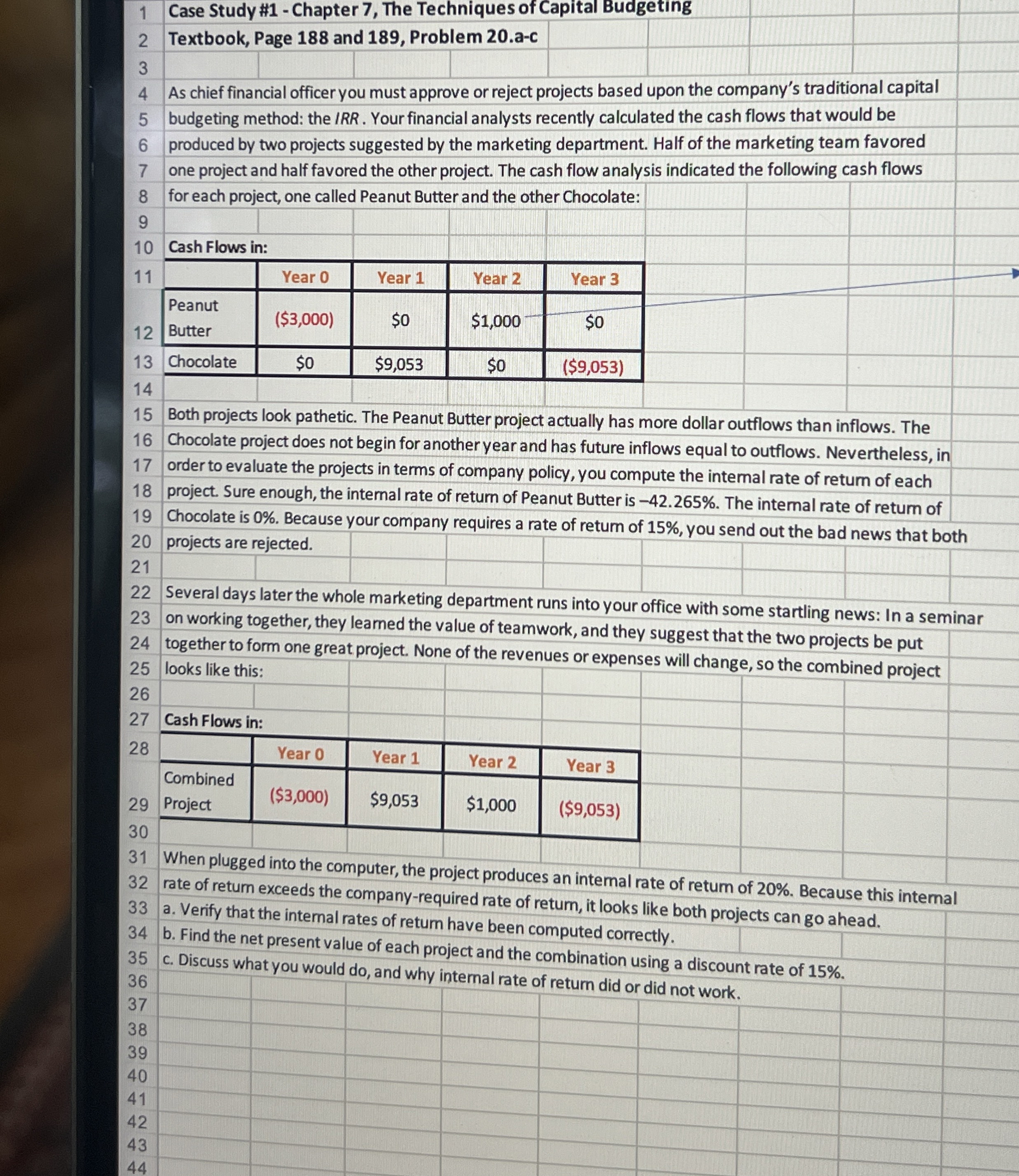  1 Case Study #1- Chapter 7, The Techniques of Capital Budgeting