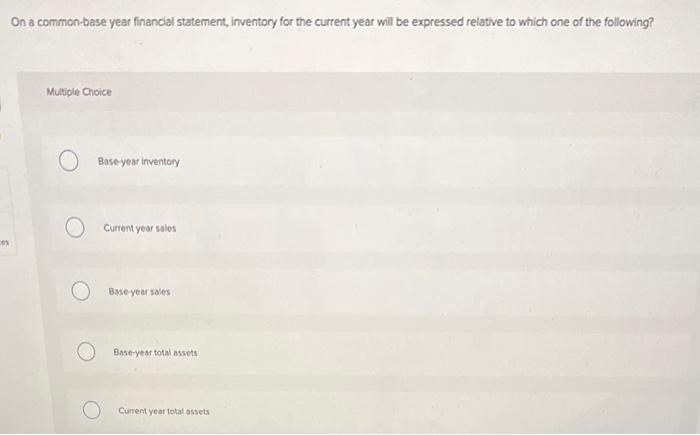  On a common-base year financial statement, inventory for the current year