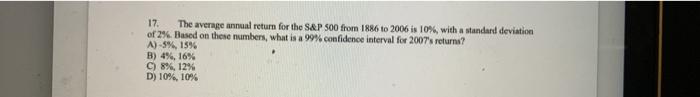  17. The average annual return for the S&P 500 from 1886