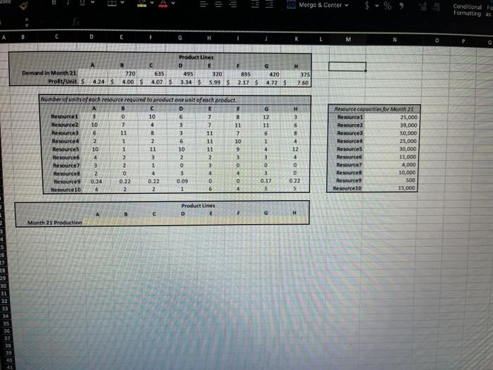 their eight product lines (A, B, C, D, E, F, G, and