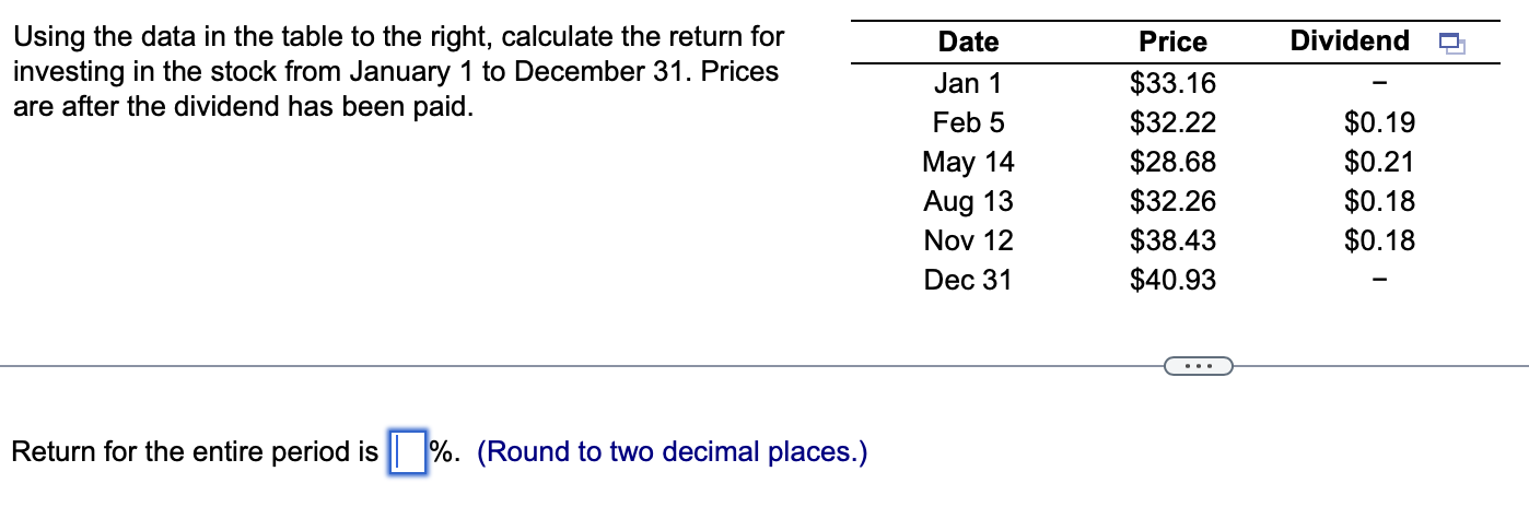 Using the data in the table to the right, calculate the