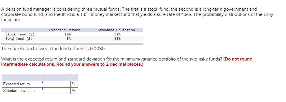 1. 2. 3. 4. 5. Consider the following table Stock Fund Rate