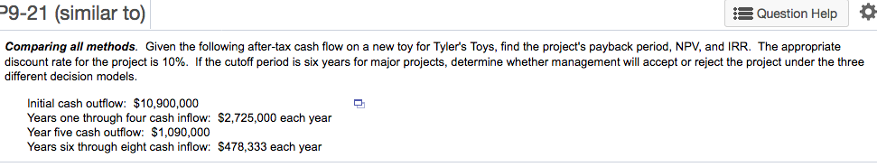  9-21 (similar to Question Help Comparing all methods. Given the following