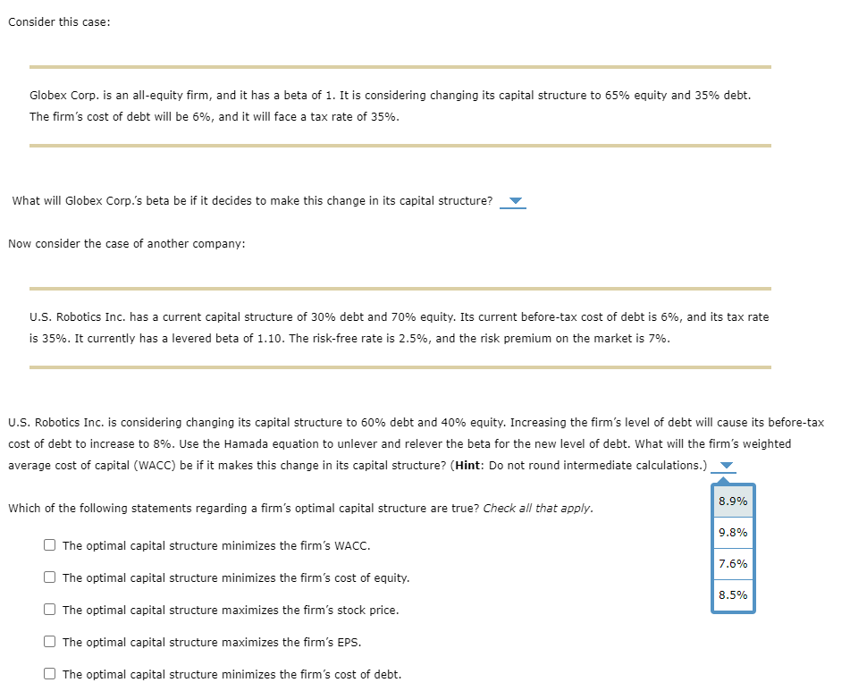 decides to make this change in its capital structure?) a)1.82 (b) 1.76