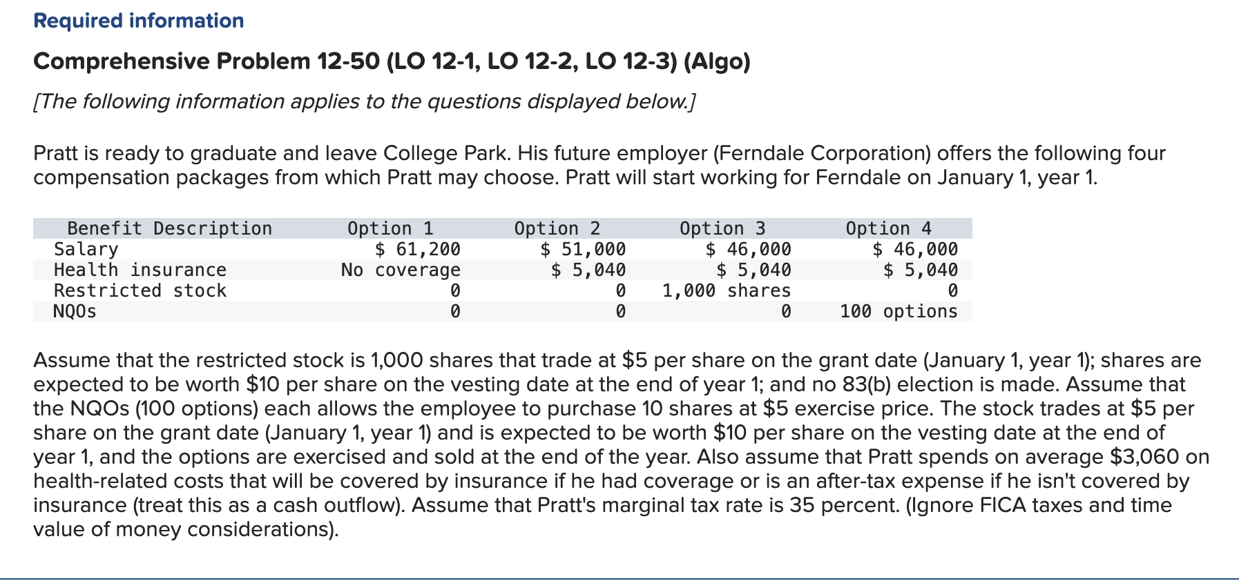  Required information Comprehensive Problem 12-50 Parts a and b (Algo) Required: