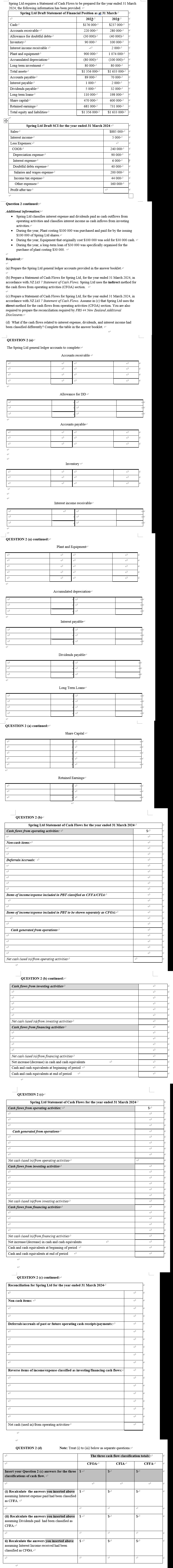  Question 2 continued: Additional information: Spring Ltd classifies interest expense and