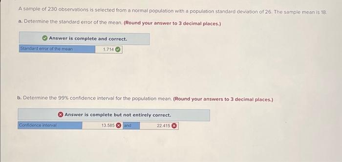  A sample of 230 observations is selected from a normal population