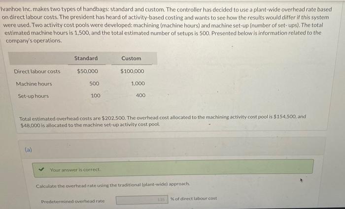 answer the last question Ivanhoe Inc. makes two types of handbags: standard