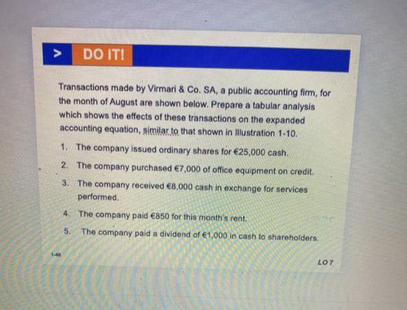 Answer Step by Step (not a table) DO ITI Transactions made by