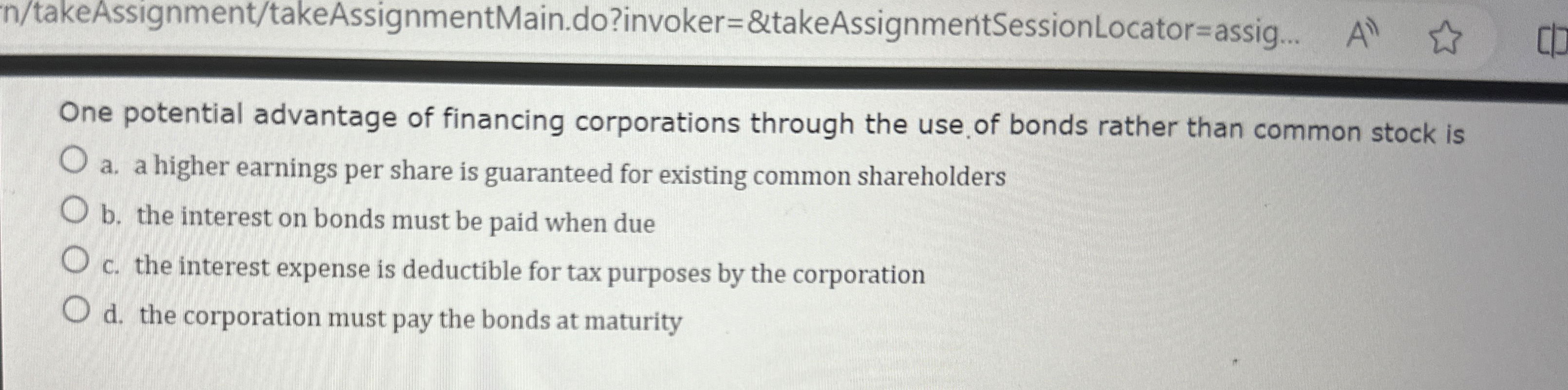  n/takeAssignment/takeAssignmentMain.do?invoker=&takeAssignmentSessionLocator=assig... One potential advantage of financing corporations through the use of