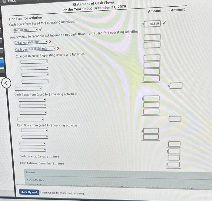 comparative balance sheet of Merrick. Equipment Co. for December 31,20Y9 and 20Y8,