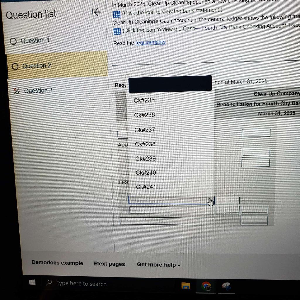 bank reconciliation at March 31, 2025. ** Money Man is a company