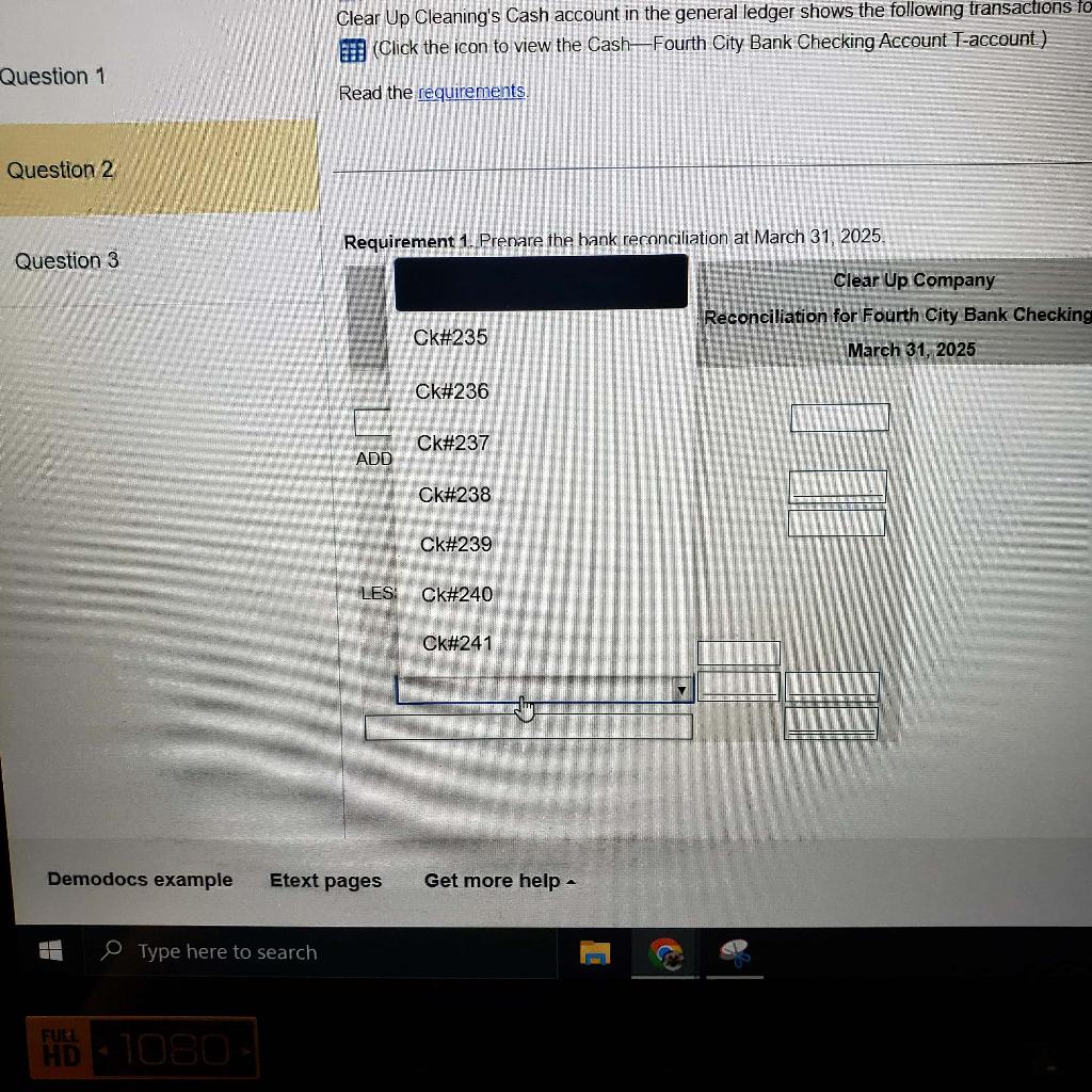 that prints business checks (considered a bank expense) for Clear Up Cleaning.