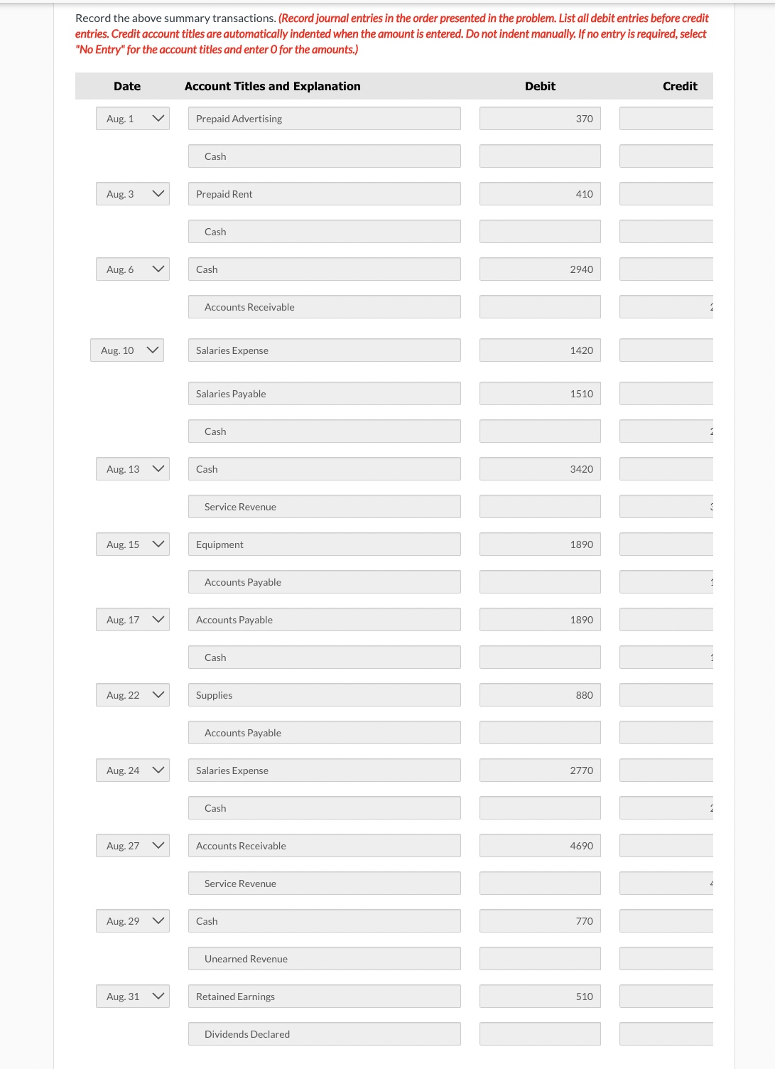 beginning of its current fiscal year, the following opening account balances, listed