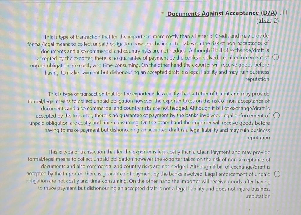 It is MCQs and ignore the foreign language Documents Against Acceptance