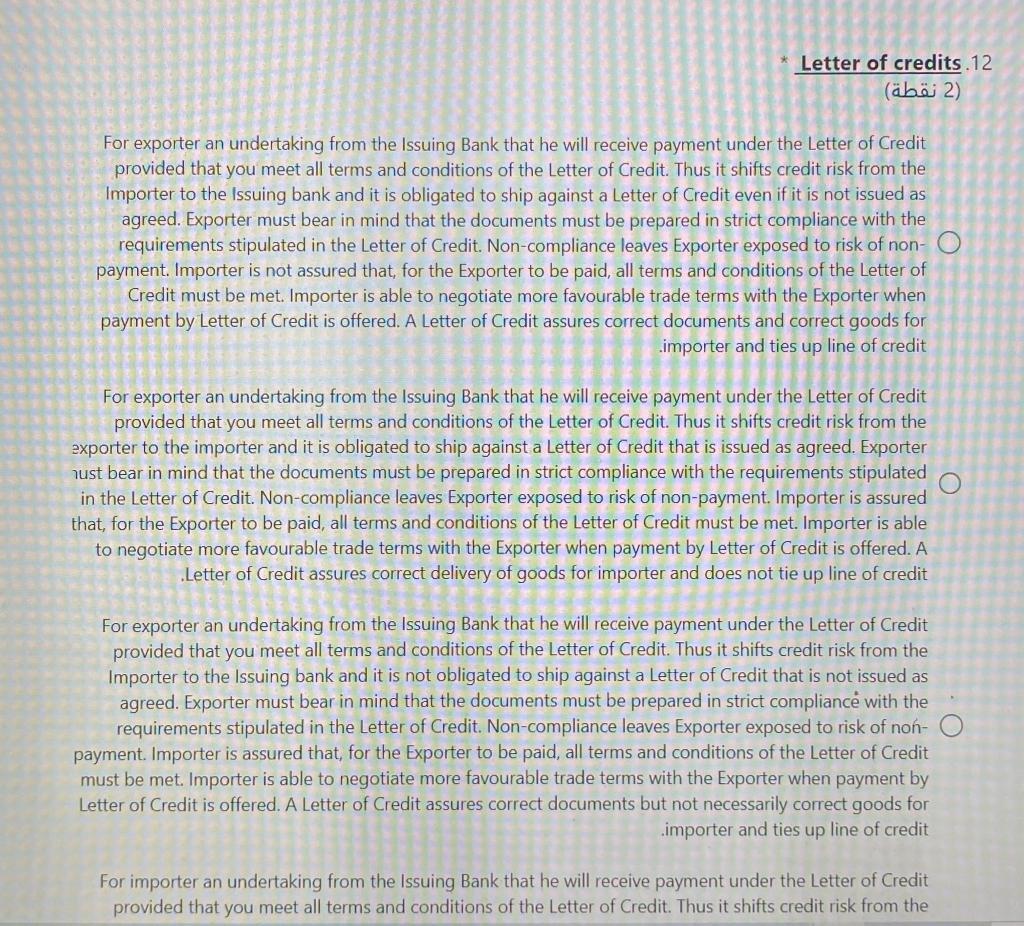 (D/A).11 (2 ) This is type of transaction that for the importer