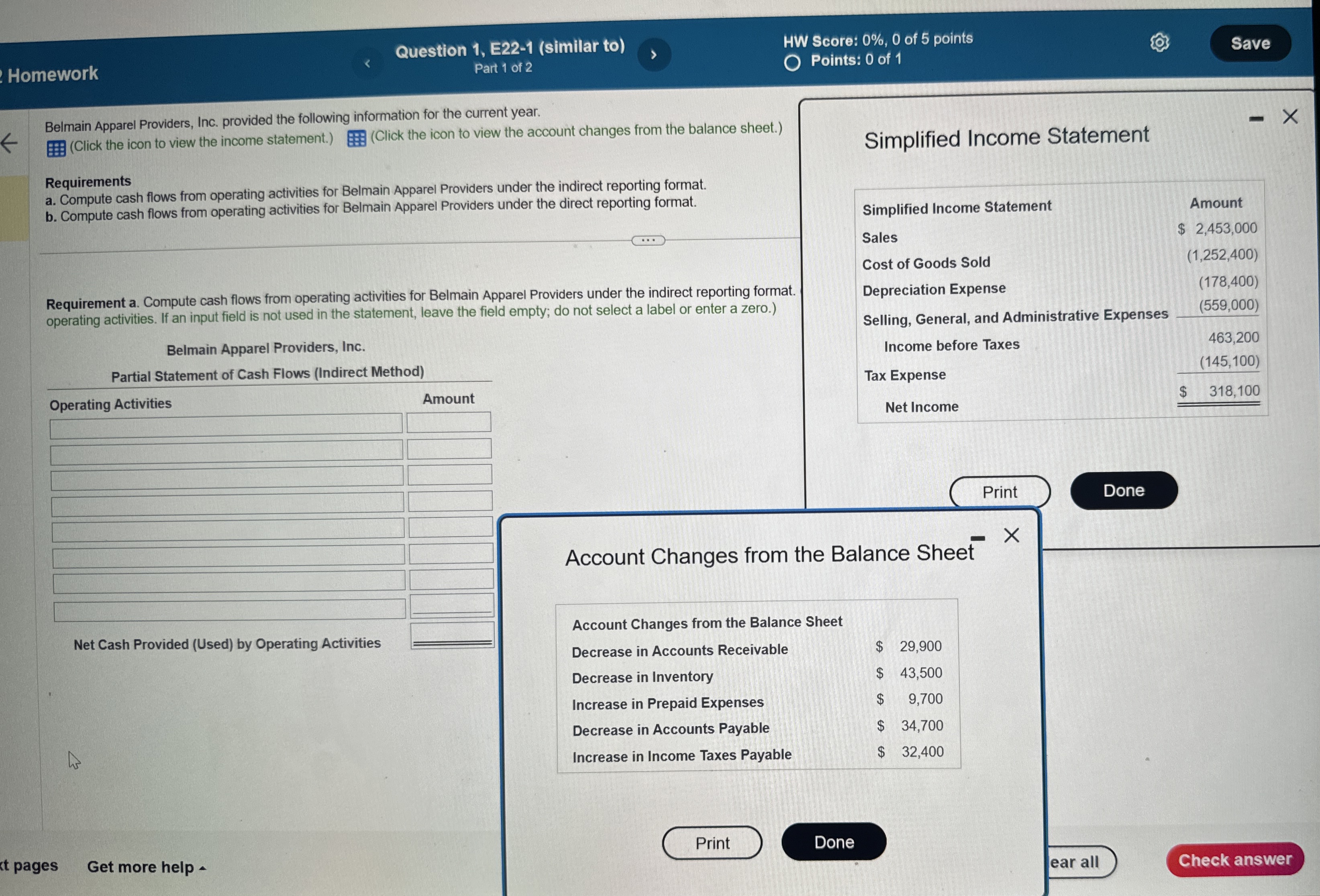  Homework Question 1, E22-1(similar to) HW Score: 0%,0 of 5 points