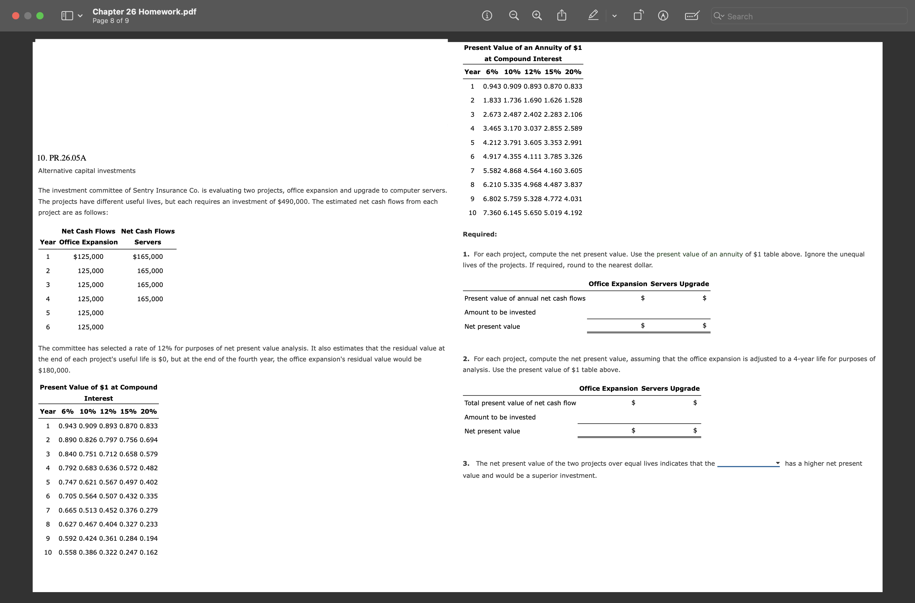  PR.26.05A Alternative capital investments The investment committee of Sentry Insurance Co.