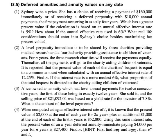  (3.5) Deferred annuities and annuity values on any date (1) Sydney