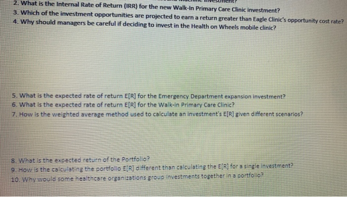 answers in the Homework 10 link in Canvas Eagle Hospital is considering