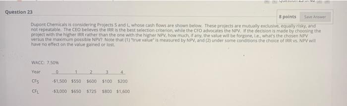 show work please! UUTA Question 23 8 points Save Answer Dupont Chemicals