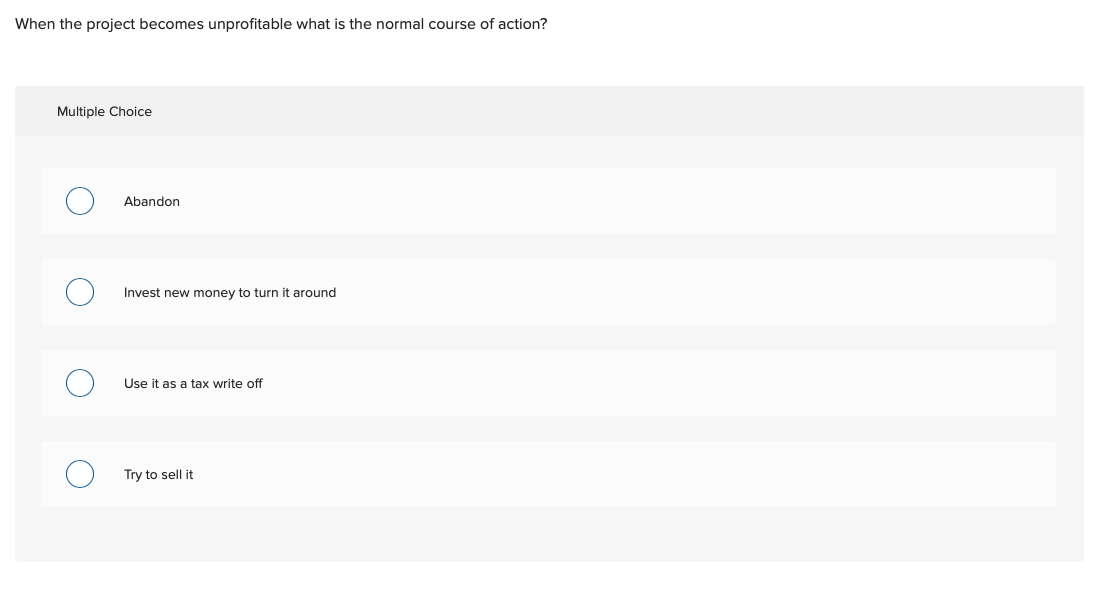  When the project becomes unprofitable what is the normal course of