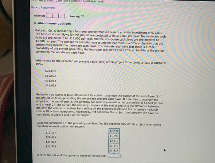  ment-Cash Flow Estimation and Risk Analysis Back to Assignment Attempts Average/3