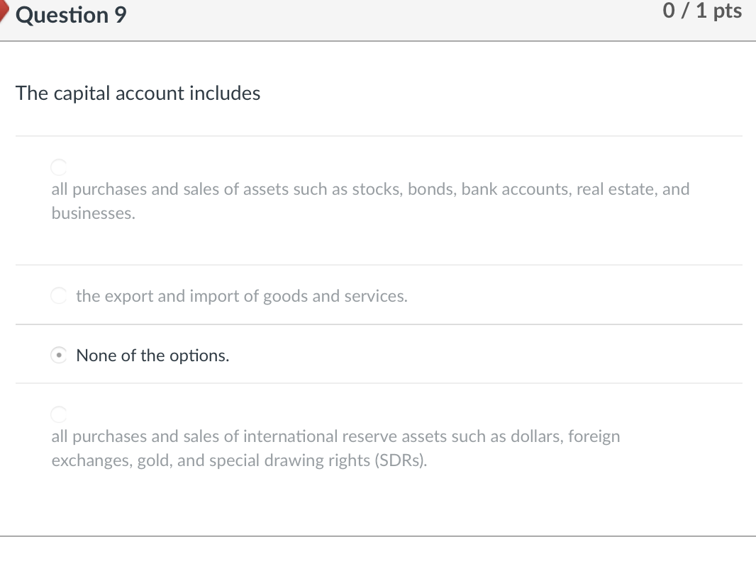 Answer ALL questions Question 9 0 / 1 pts The capital account