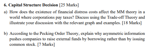 6. Capital Structure Decision [25 Marks] a) How does the existence