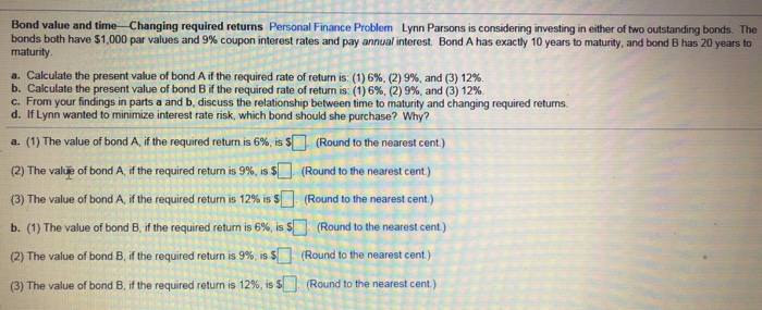  Bond value and time Changing required returns Personal Finance Problem Lynn