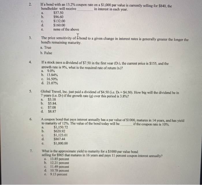  2. a. b. C. d If a bond with an 13.2%