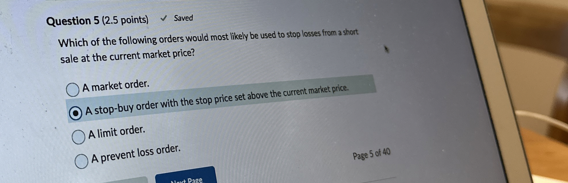  Question 5(2.5 points) Which of the following orders would most likely