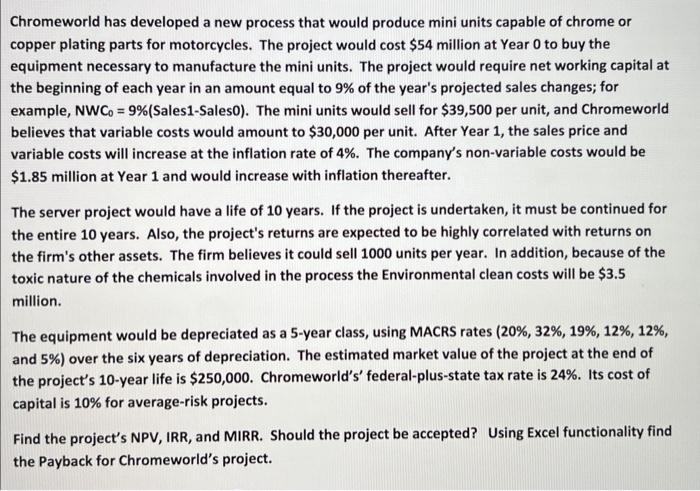  Chromeworld has developed a new process that would produce mini units