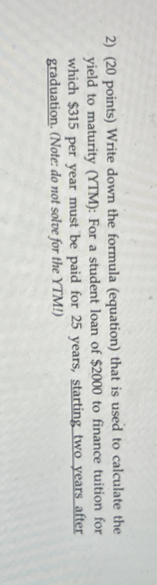  (20 points) Write down the formula (equation) that is used to