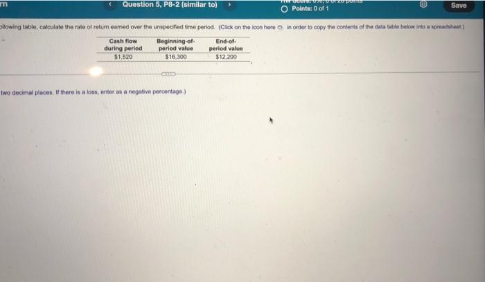(similar to) HW Score: 0%, 0 O Points: 0 of 1 Return