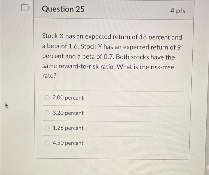  Question 25 4 pts Stock X has an expected return of