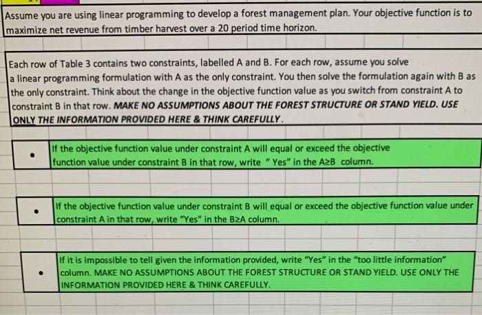  Assume you are using linear programming to develop a forest management