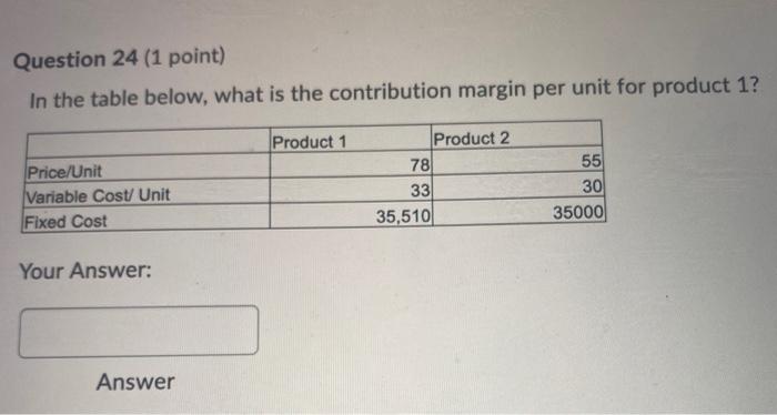  Question 24 (1 point) In the table below, what is the