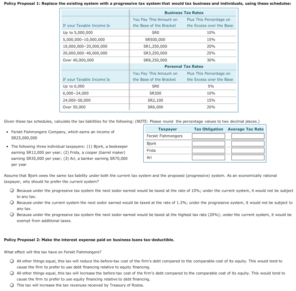  Policy Proposal 1: Replace the existing system with a progressive tax