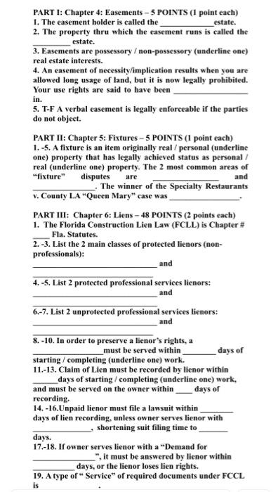  estate. in. PART 1: Chapter 4: Easements - 5 POINTS (1