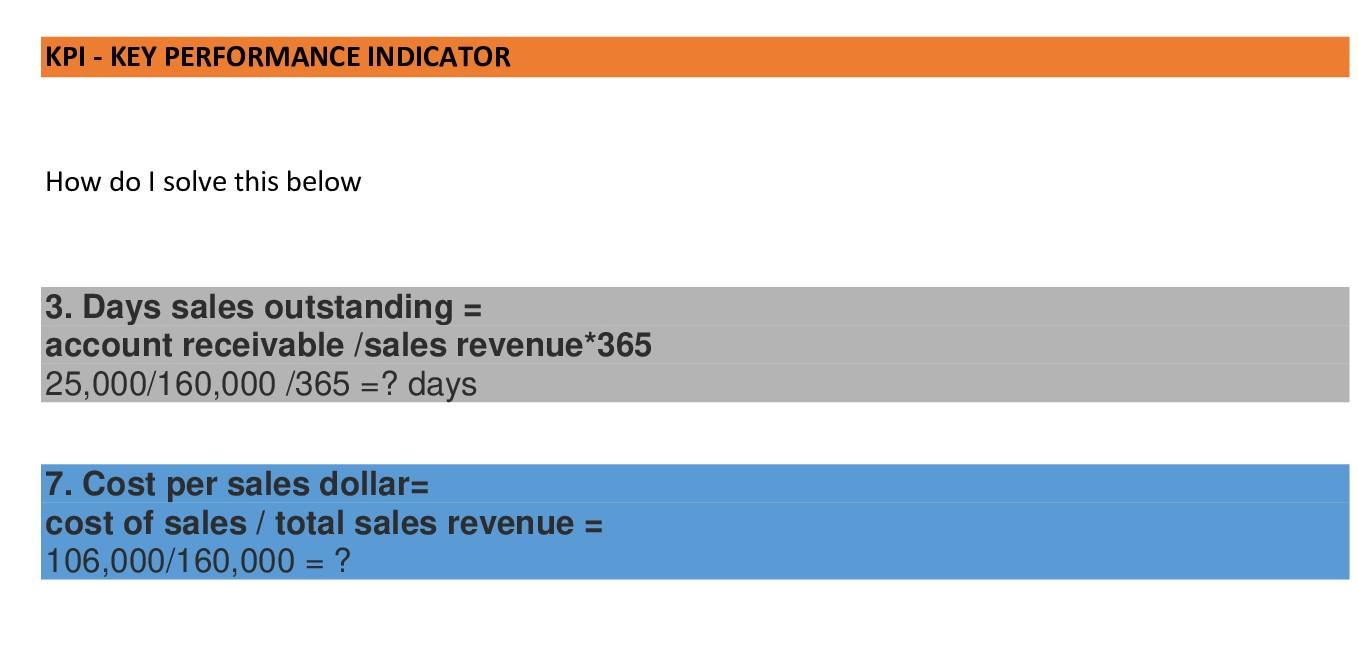 KPI - KEY PERFORMANCE INDICATOR How do I solve this below