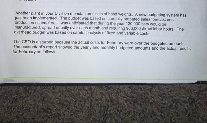 Cost Item Yearly Yearly Yearly Monthly Actual for Variable Indirect Materials Fixed