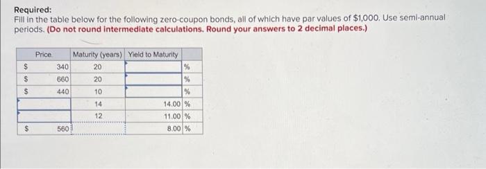 help asap please Required: Fill in the table below for the following