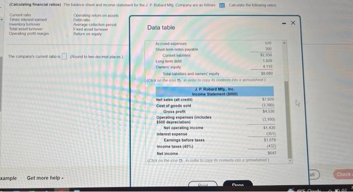two decimal places ) Data table The corrpanys cirdent nuto a (Round