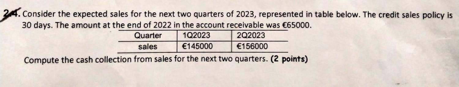  4. Consider the expected sales for the next two quarters of
