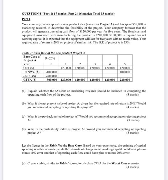  QUESTION 4 (Part 1: 17 marks: Part 2: 16 marks; Total