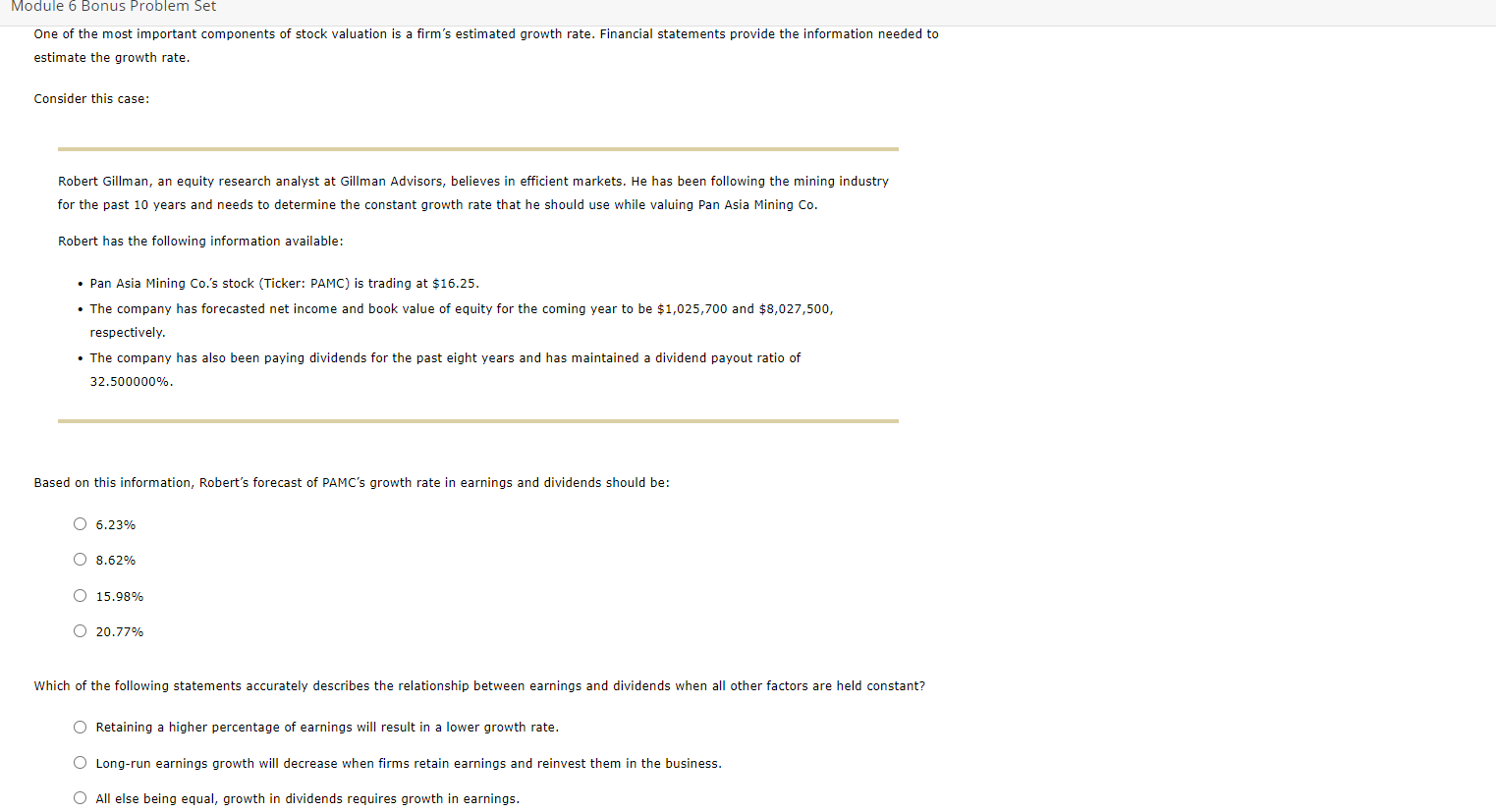  Module 6 Bonus Problem Set One of the most important components