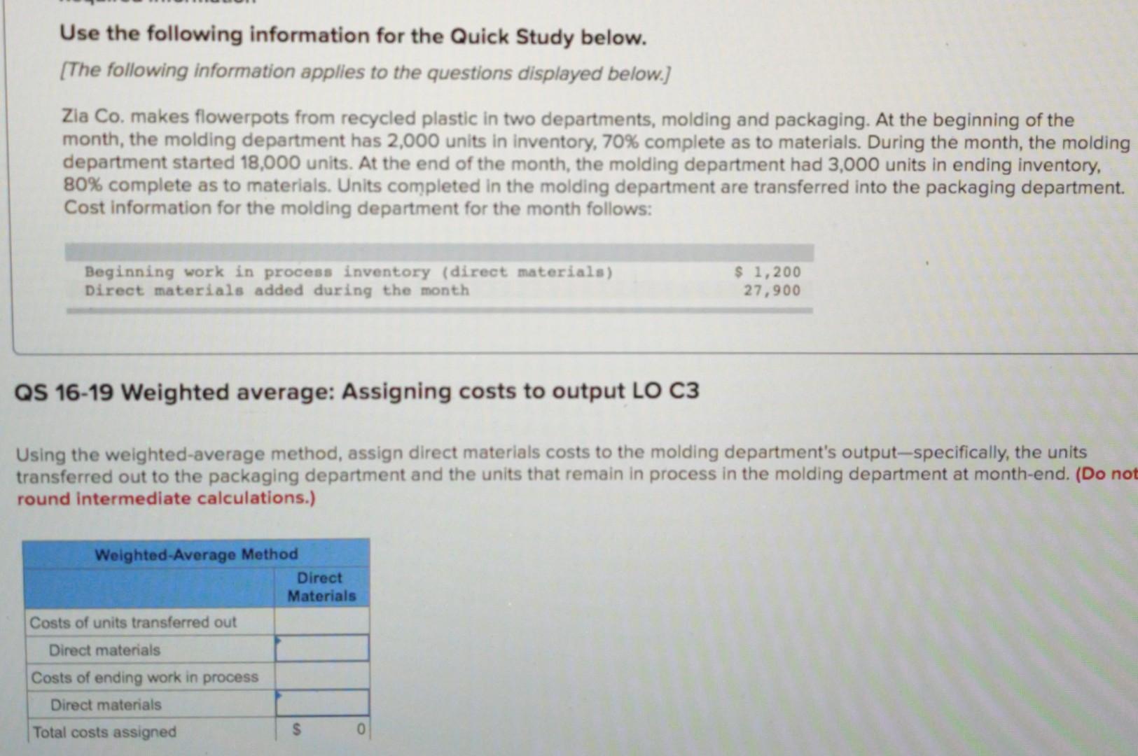  Use the following information for the Quick Study below. (The following